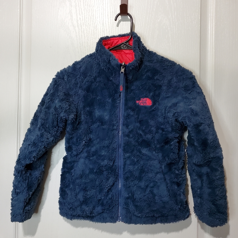 The North Face Kids Fuzzy Blue Jacket with Red Accents